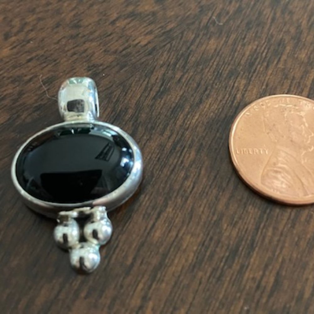 TAXCO Black onyx slide/pendant set in 925 sterling silver, chain NOT included - Picture 2 of 3